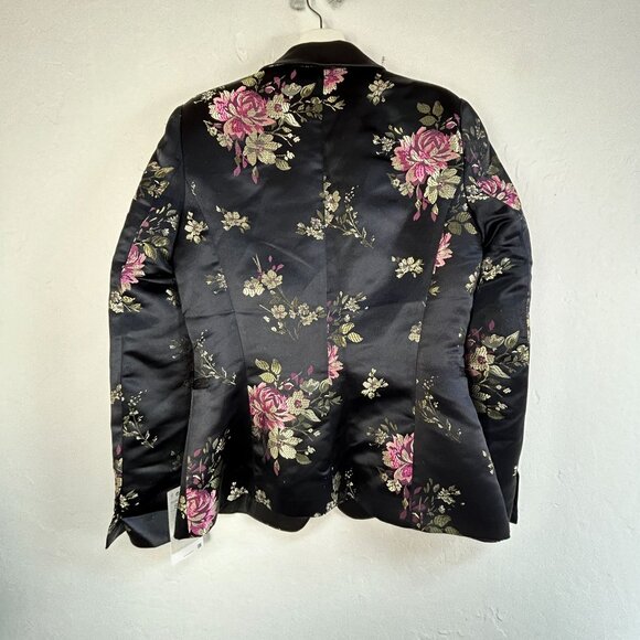 Zara Basic Womens Black Floral Shawl Collar Blazer Jacket Small Lined New $99 - Picture 2 of 9